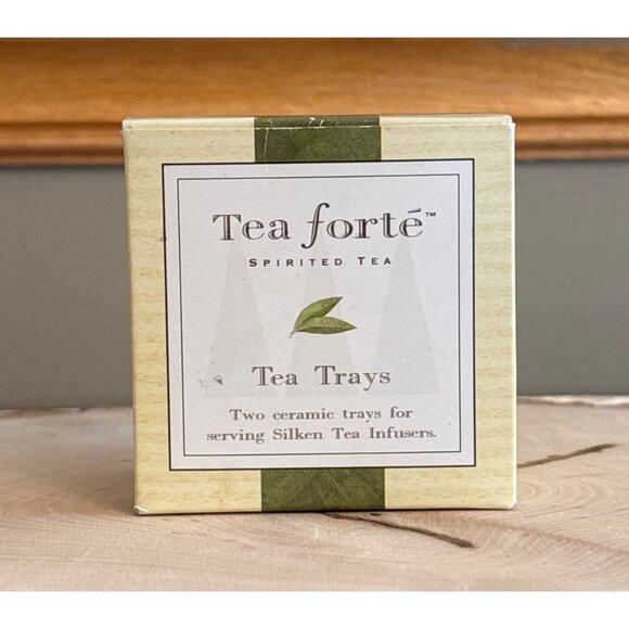 Tea Forté Spirited Tea Tray Set 2-Piece Ceramic For Silken Tea Infusers Green & - Picture 1 of 10